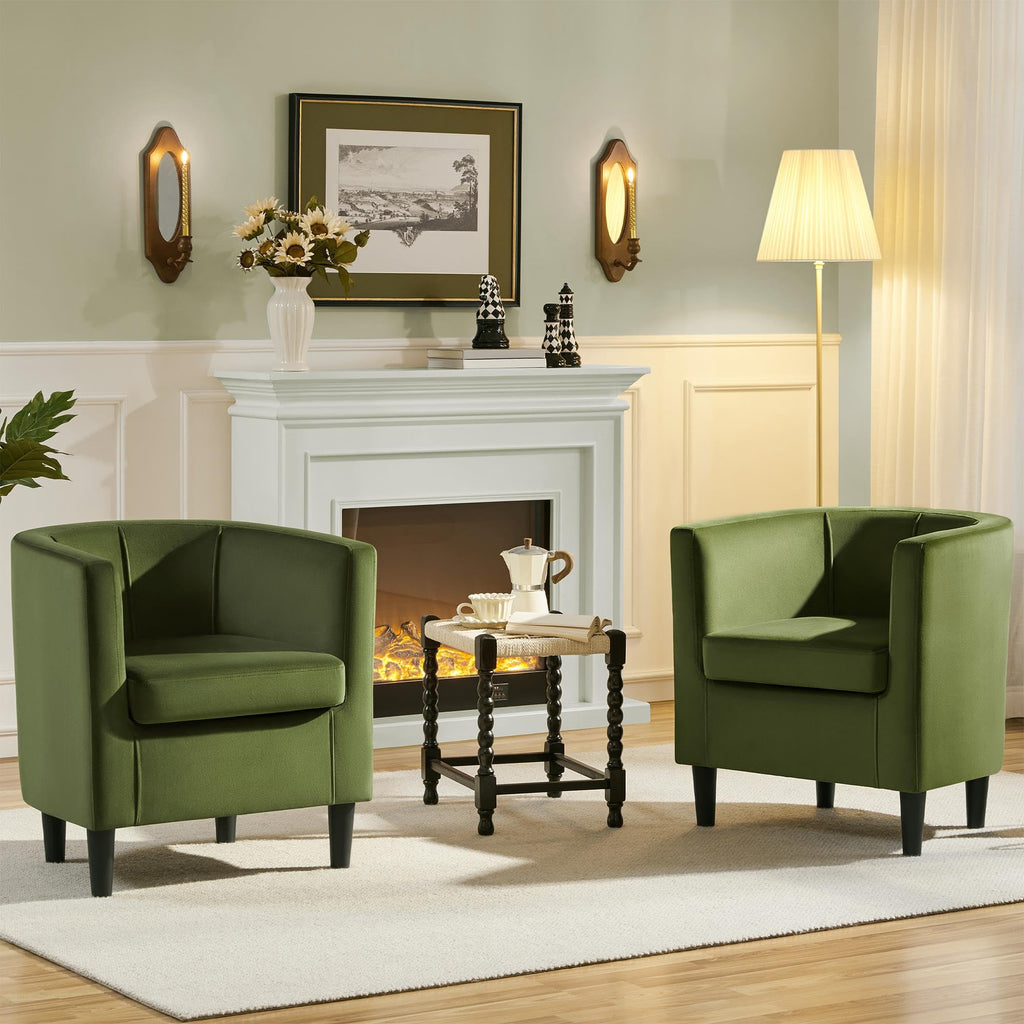 Barrel Accent Chairs Set of 2 Olive Green V82853