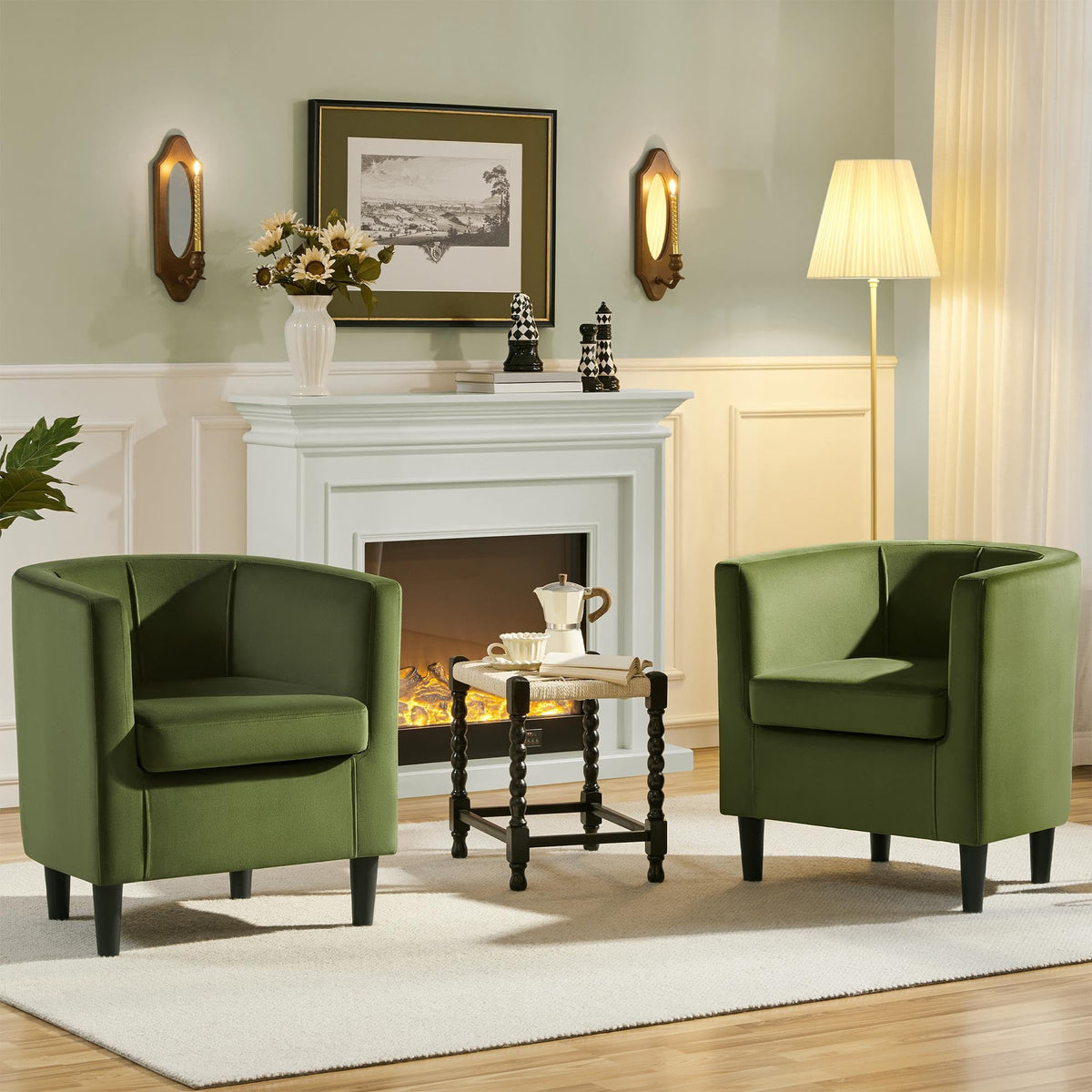 Barrel Accent Chairs Set of 2 Olive Green V82853