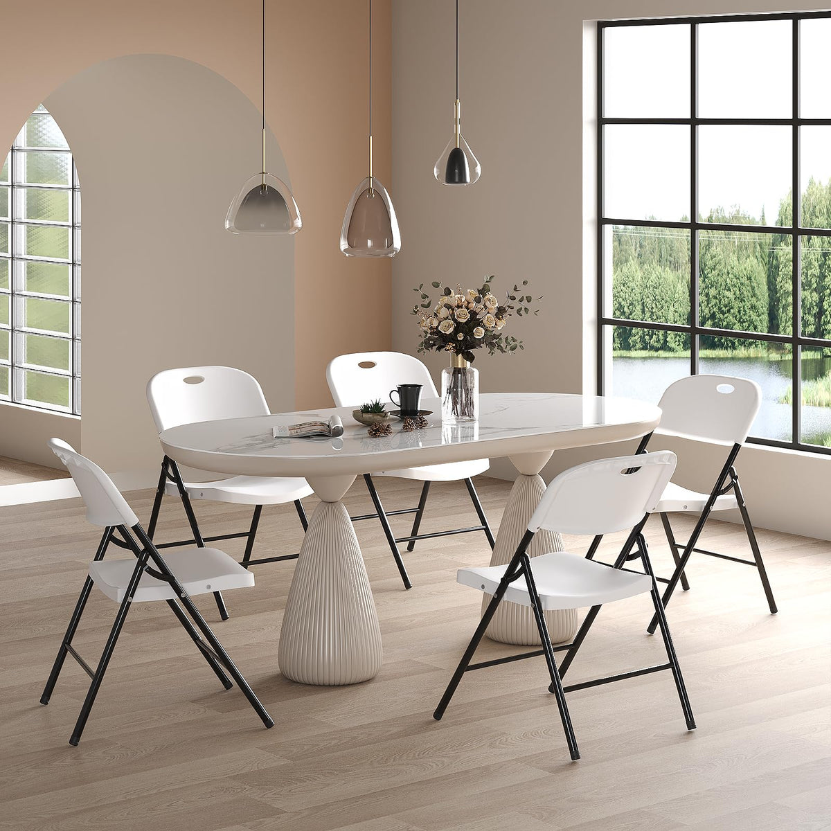 Heavy Duty Plastic Folding Chair with Steel Frame, White, 16 Pack S468