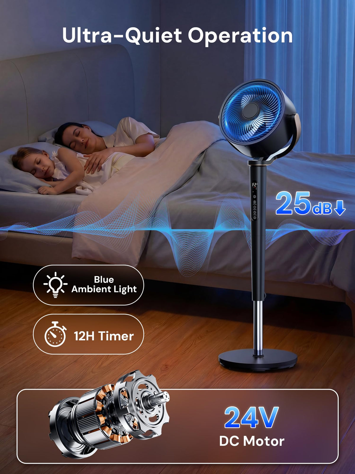 Black Adjustable Pedestal Fan with Oscillation I34314