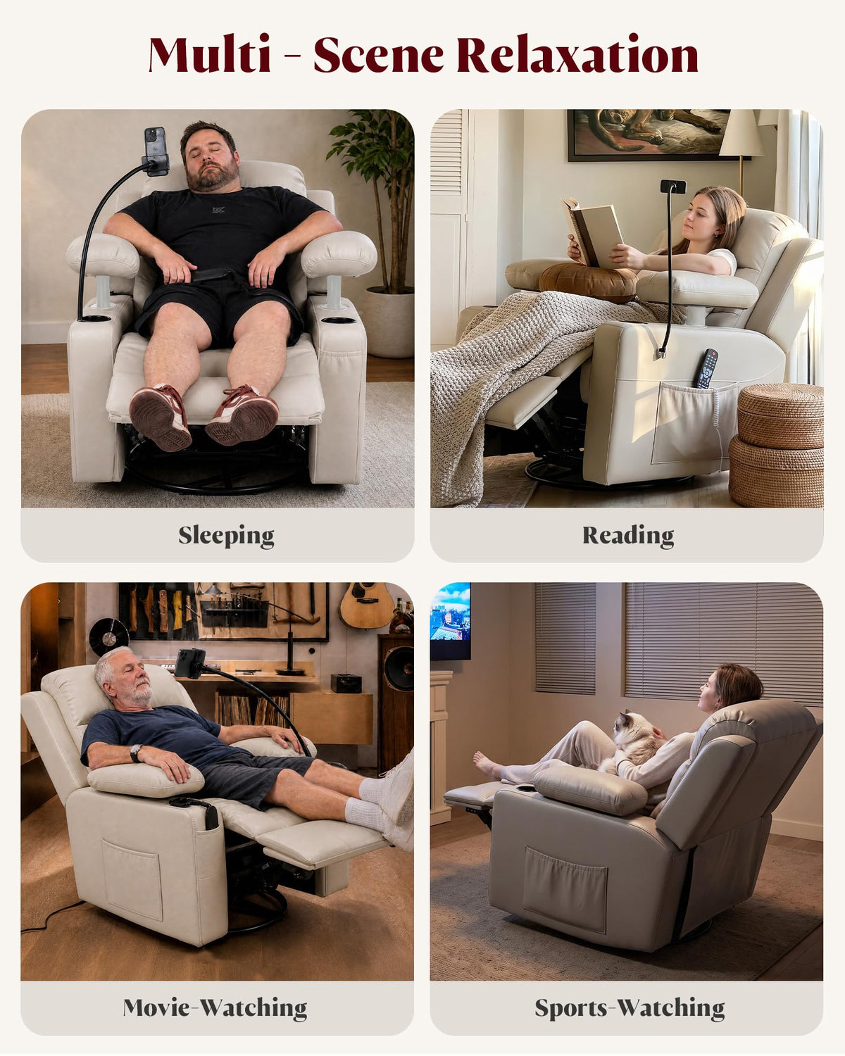 Power Swivel Recliner Chair with Motorized Adjustable Armrests Q343286
