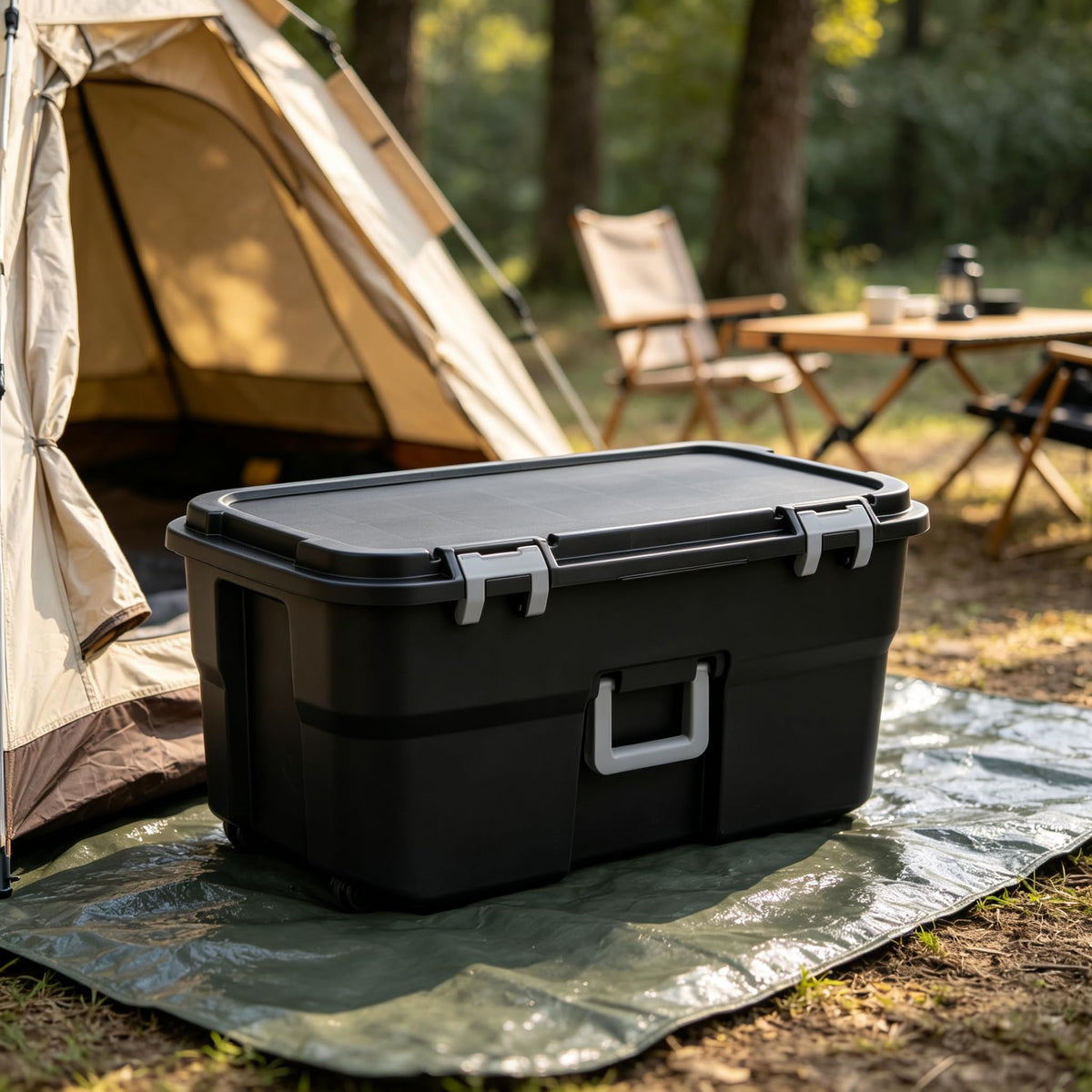 Black 22 Gallon Wheeled Plastic Storage Trunk P30451