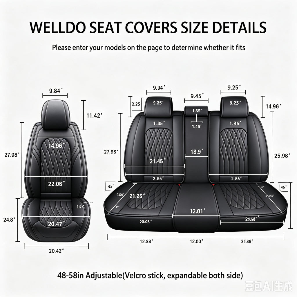 Black Faux Leather Car Seat Cover Full Set R90204