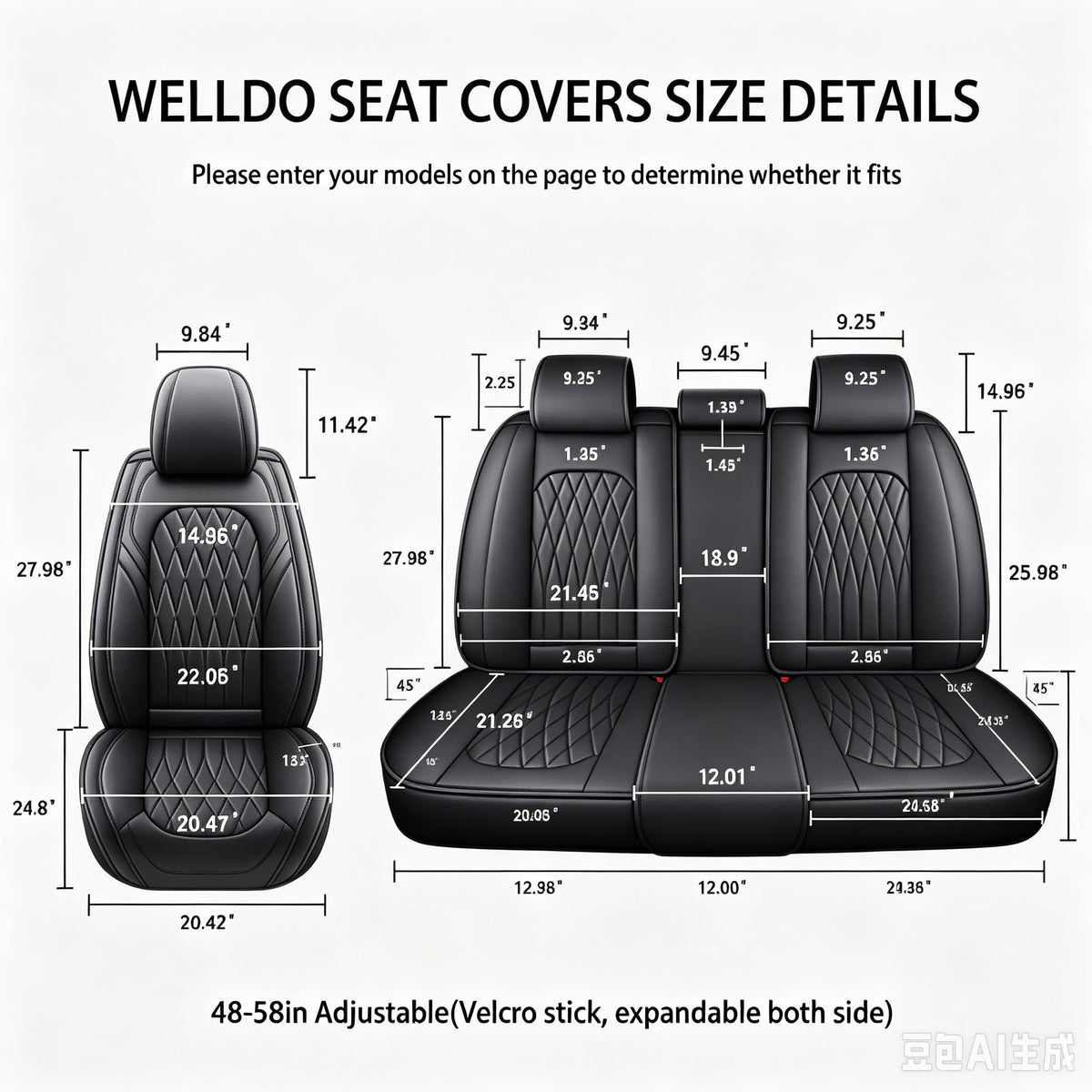 Black Faux Leather Car Seat Cover Full Set R90204