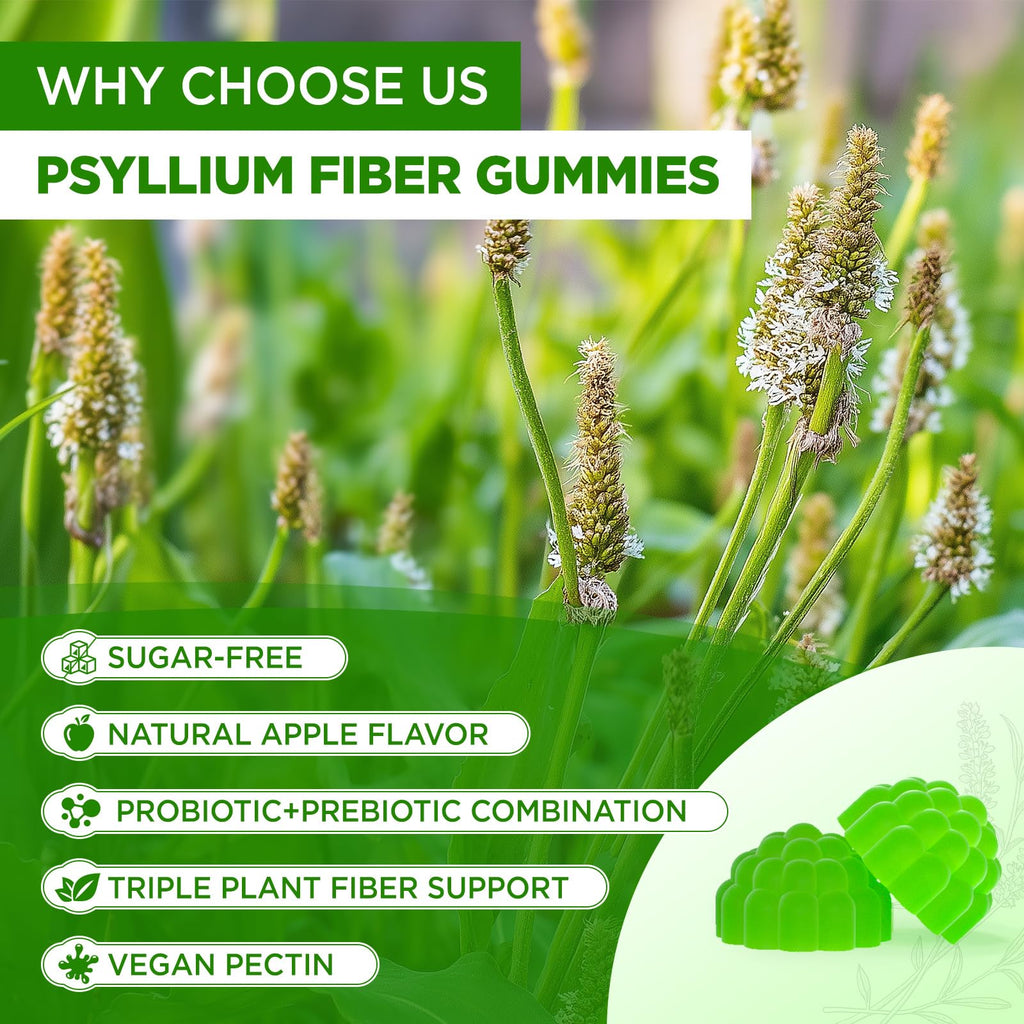 1500mg Psyllium Husk Fiber Gummies with Probiotics, Inulin, Chia Seed, Sugar Free, 60 Chewable E848957