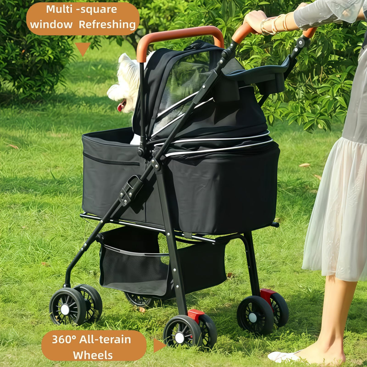 Black Foldable Pet Stroller with Storage Basket K645