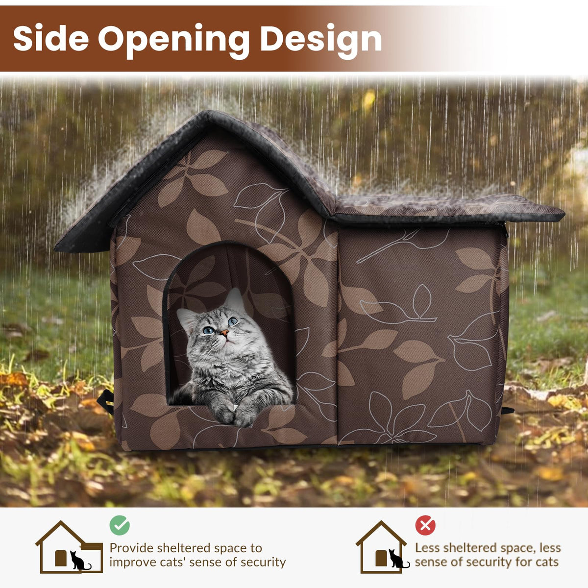 Weatherproof Collapsible Outdoor Cat House with Mat T361