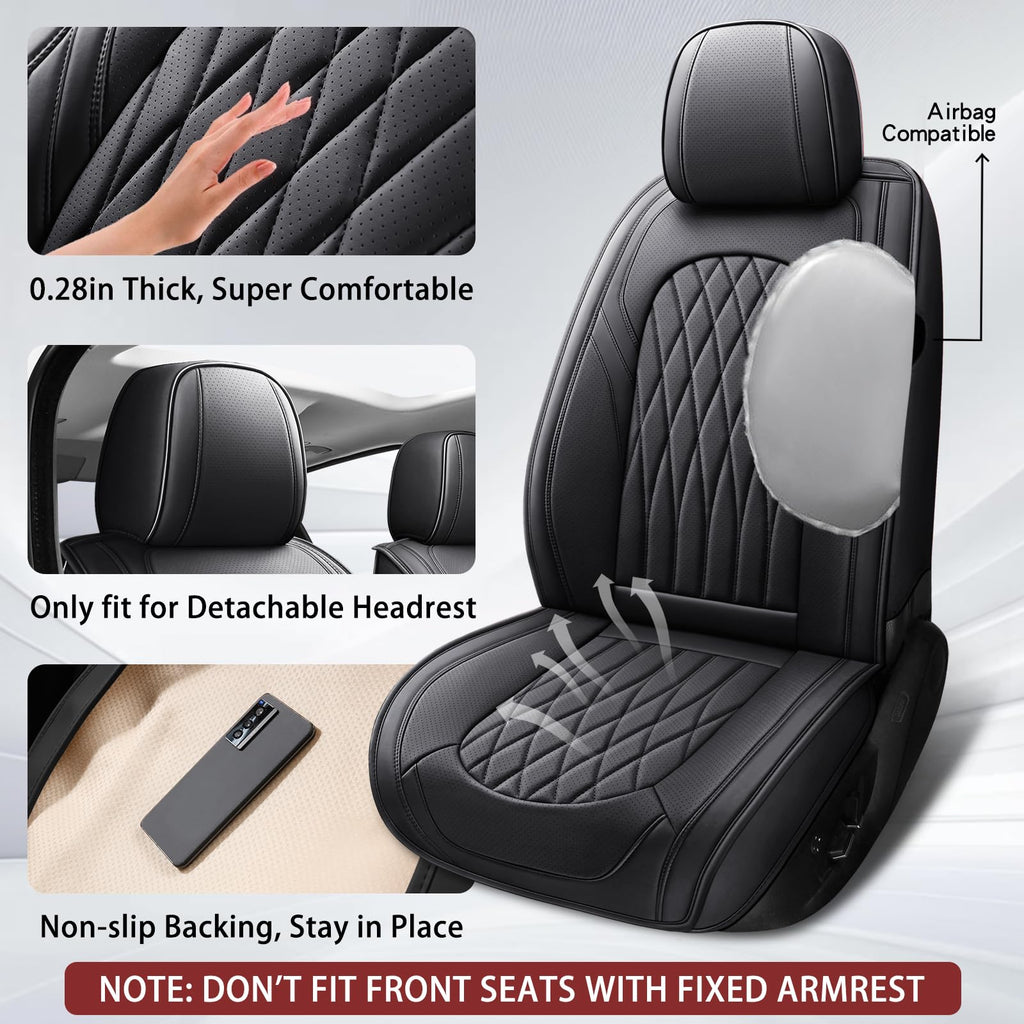 Black Faux Leather Car Seat Cover Full Set R90204