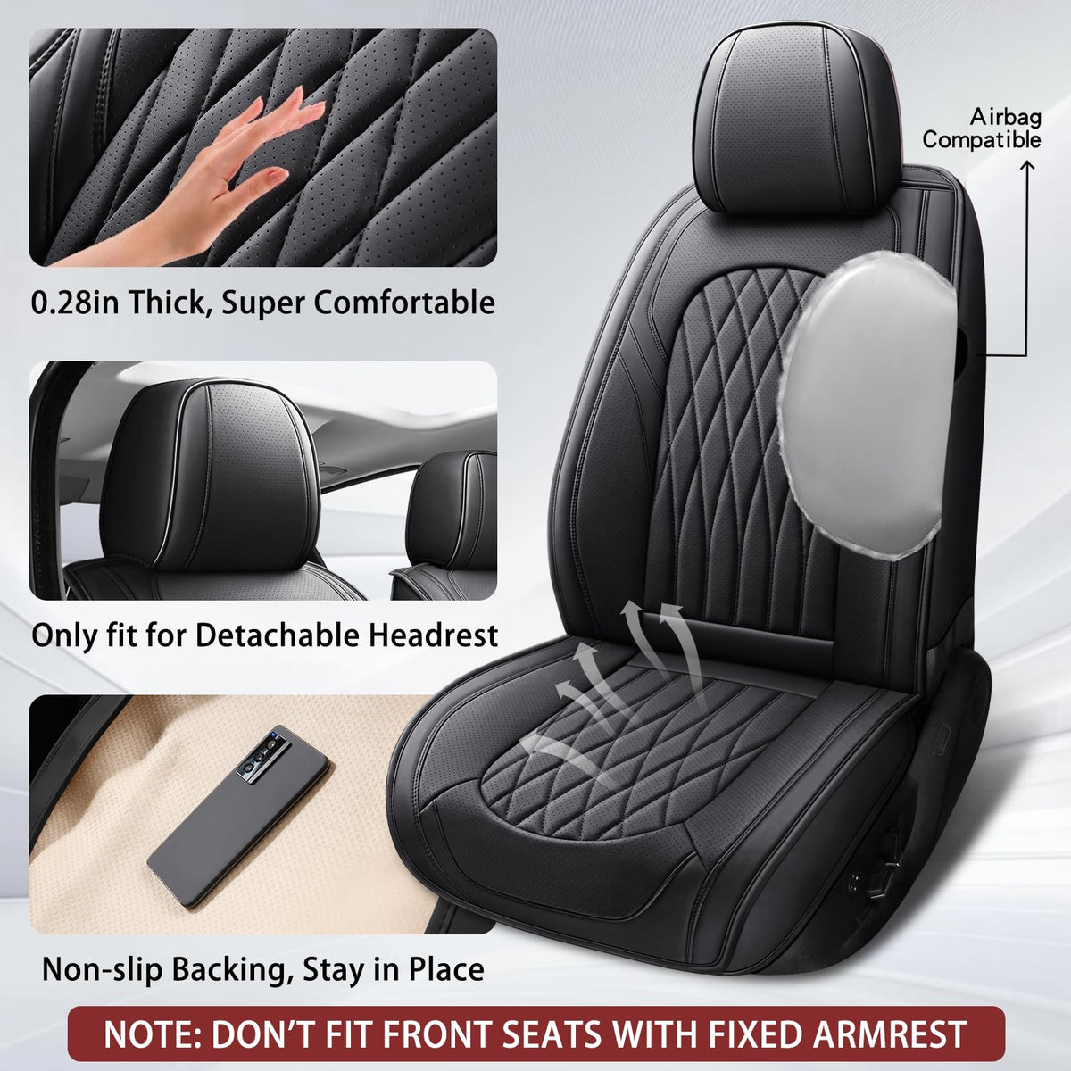 Black Faux Leather Car Seat Cover Full Set R90204