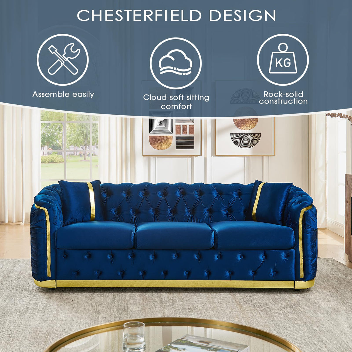 Velvet Button Tufted Chesterfield Sofa Set M61006