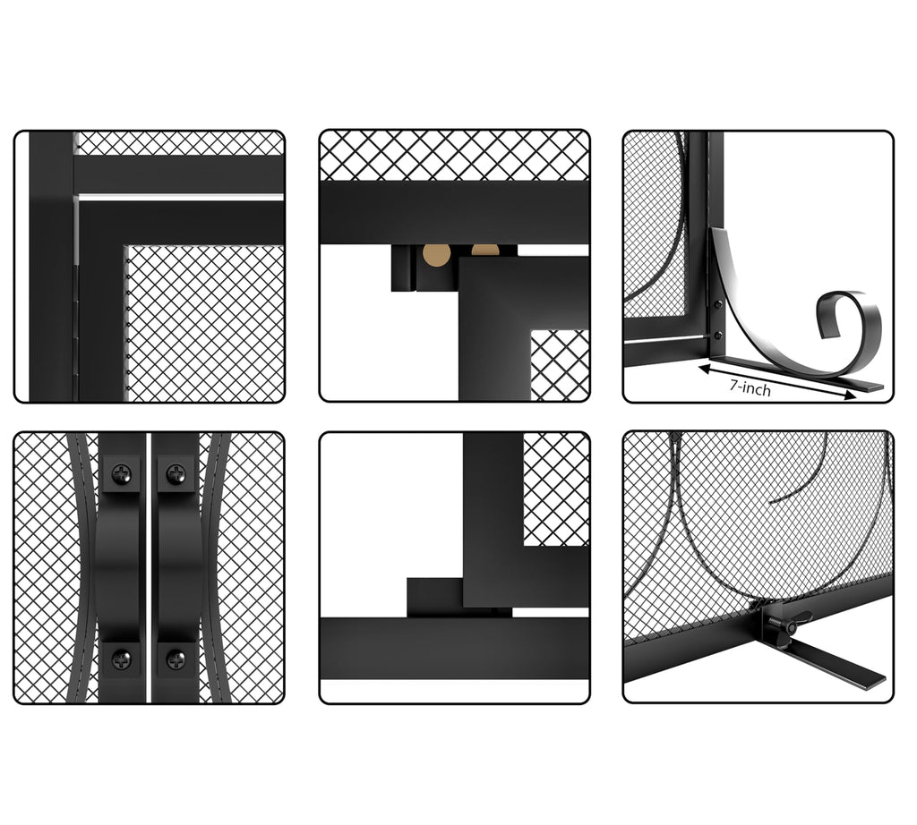 Flat Fireplace Screen with Hinged Doors Wrought Iron Mesh Black O9690