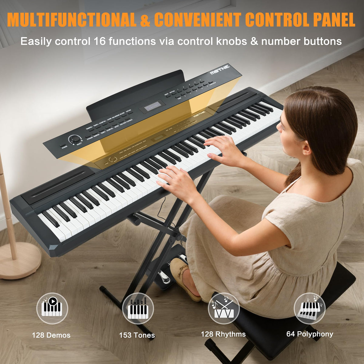 88 Key Weighted Hammer Action Digital Piano with Stand and 3 Pedal Unit W2176