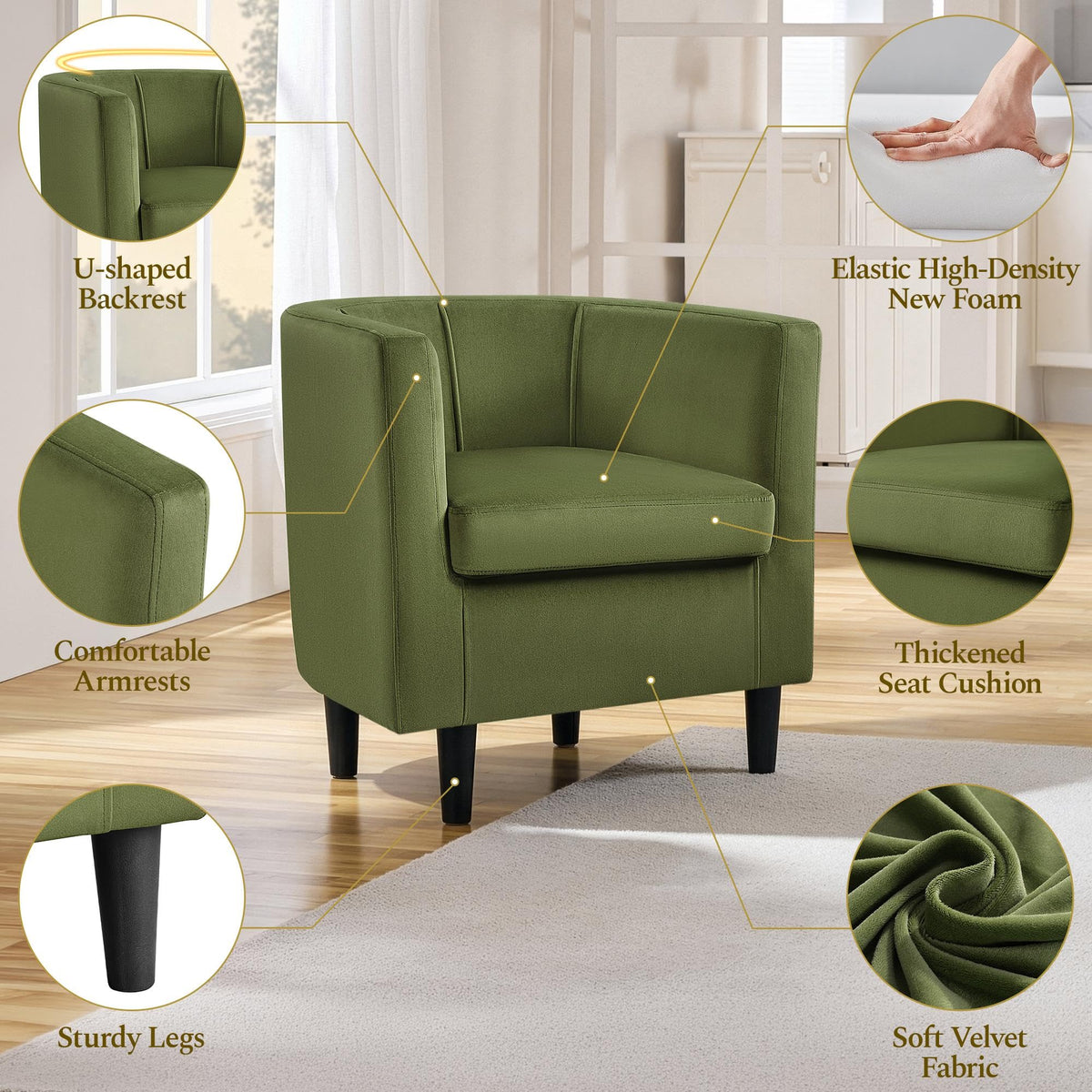 Barrel Accent Chairs Set of 2 Olive Green V82853