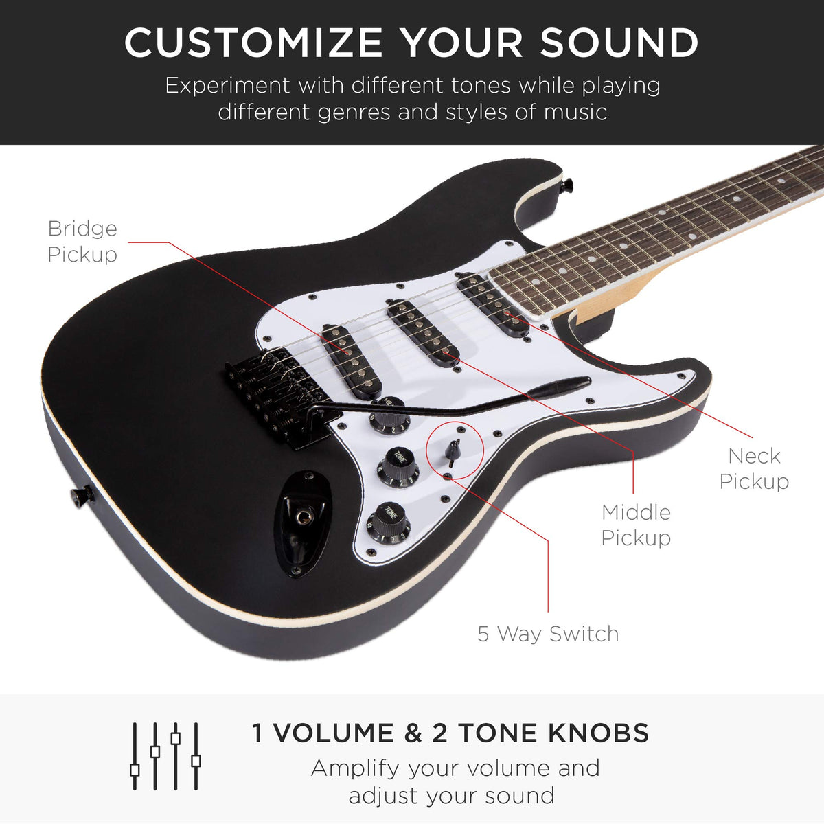 39in Full Size Beginner Electric Guitar Starter Kit with Case, Amp, Strings, Pick - Jet Black D234423