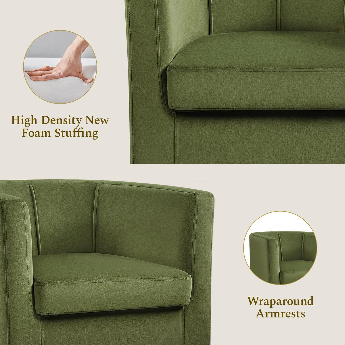 Barrel Accent Chairs Set of 2 Olive Green V82853