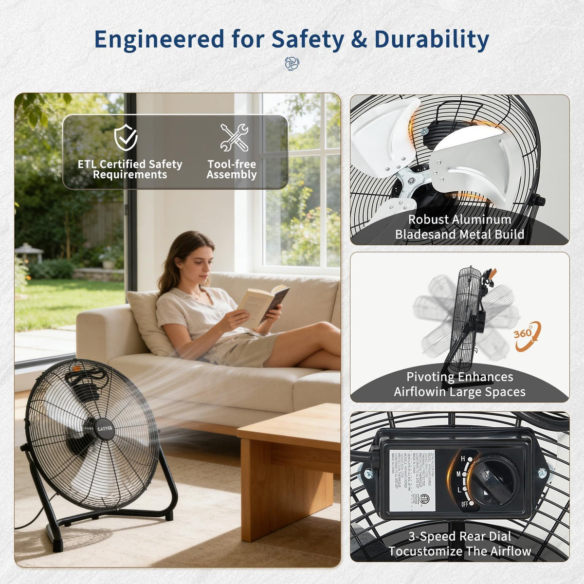 20 Inch 3 Speed High Velocity Industrial Floor Fan P957