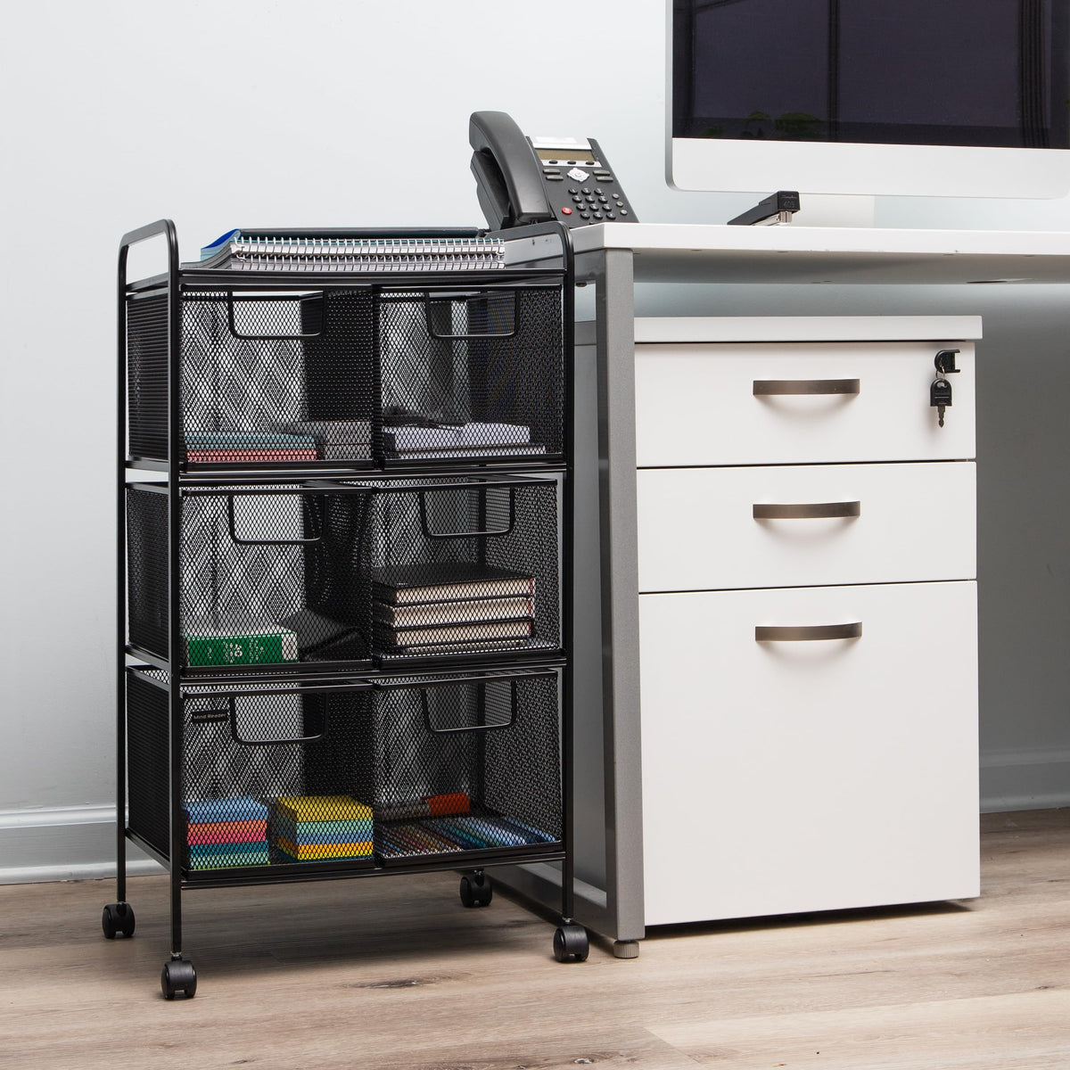 Black Rolling Cart with Drawers A879974