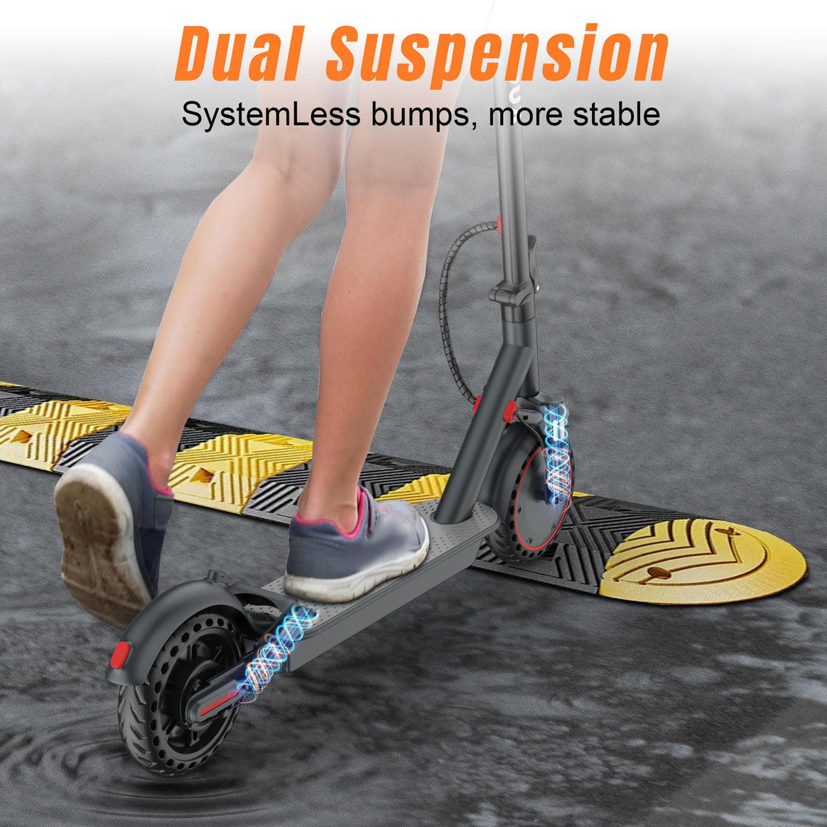 Electric Scooter with Dual Suspension, Solid Tires, Foldable Y493164
