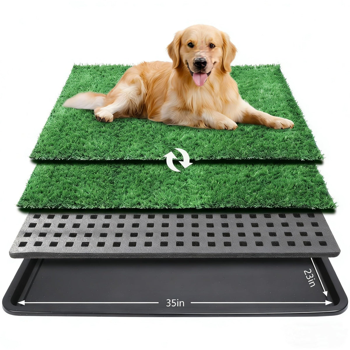 Dog Grass Pad with Tray, 35 x 23 in, 2 Replacement Turf Pads A729949
