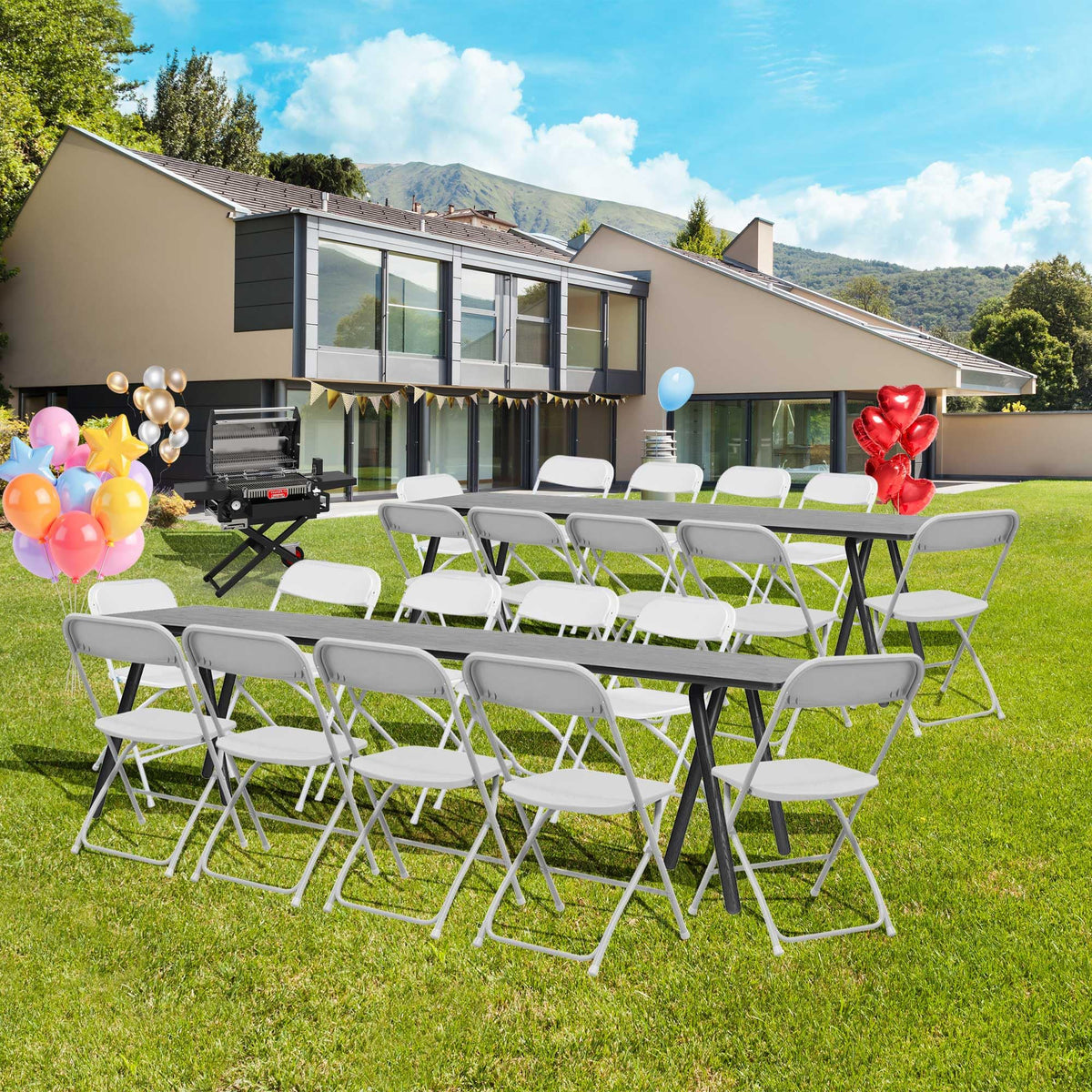10 Pack White Plastic Folding Chairs with Steel Frame T67898